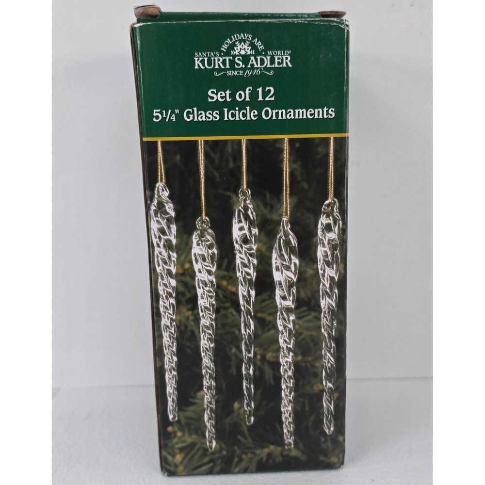 Set of 12 Kurt S Adler Glass Icicle Ornaments 5.25 Inch Twisted Clear W0055